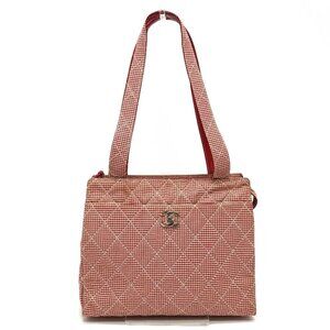 CHANEL CC Matelasse Gingham Check Tote Bag Shoulder Bag Canvas Red x White